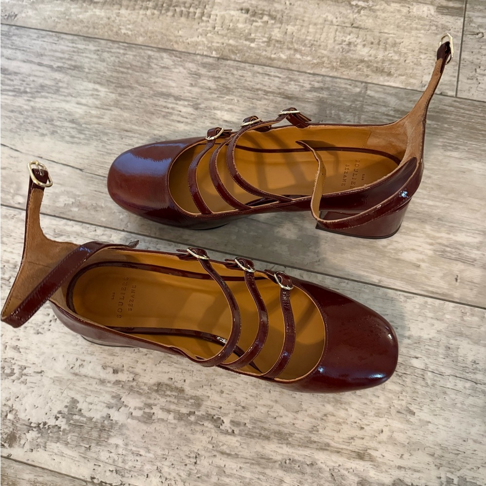 Sézane Patent Mahogany (Burgundy) Patent Mary Jane Block Heel Flats - Picture 5 of 8